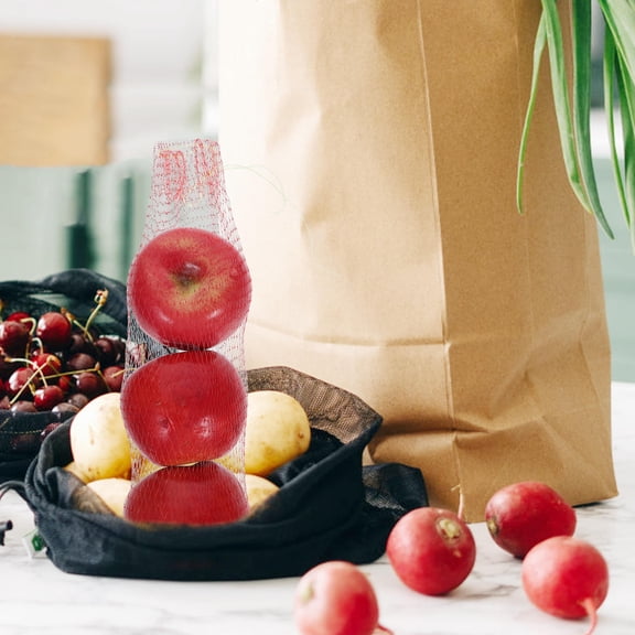 Soimiss 100Pcs Elastic Red Mesh Produce Bags with Drawstring for Vegetable Fruit Storage and Harvest