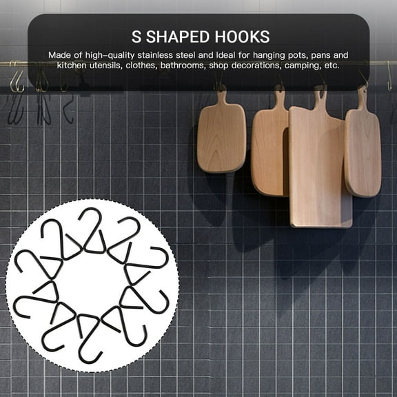 Soimiss 10Pcs Stainless Steel Hanging Hangers Hooks in Black for Kitchen and Bathroom Use