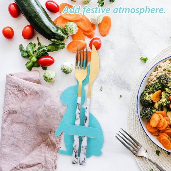 Soimiss 12Pcs Bunny Silverware Sleeves with Non Woven Fabric for Wedding Party