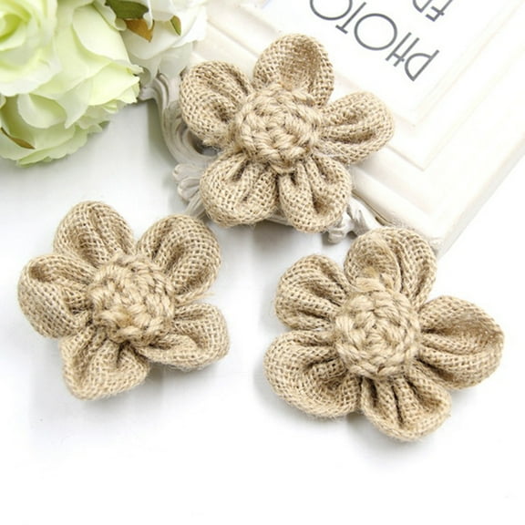 Soimiss 12Pcs Vintage Rustic Rose Flowers Linen Material Light Brown for Party