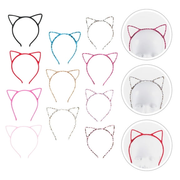 Soimiss 12Pcs Elastic Cat Ear Hair Hoops Assorted Colors Non Fading Headbands for Parties
