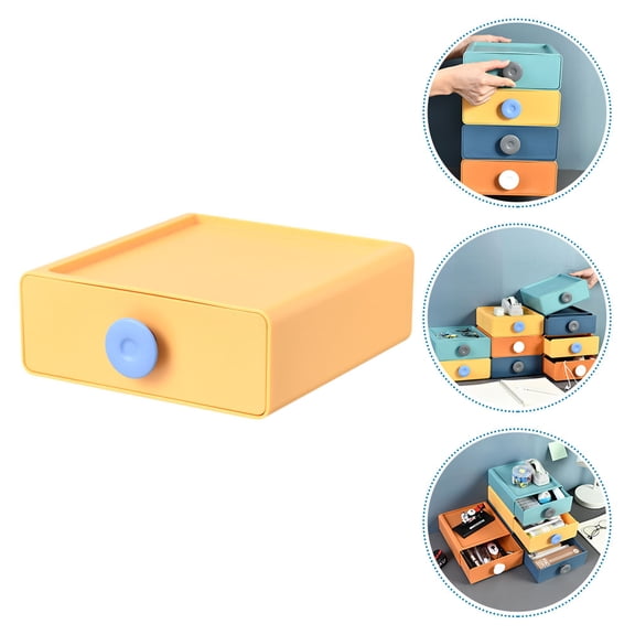 Soimiss 1Pc Yellow Desktop Storage Box Drawer Type Cosmetics Storage Case with High Grade PP Material for Organizing