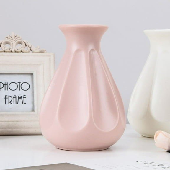 Soimiss 1Pc Pink Ceramic Imitation Plastic Vase Elegant Flower Holder Ornament