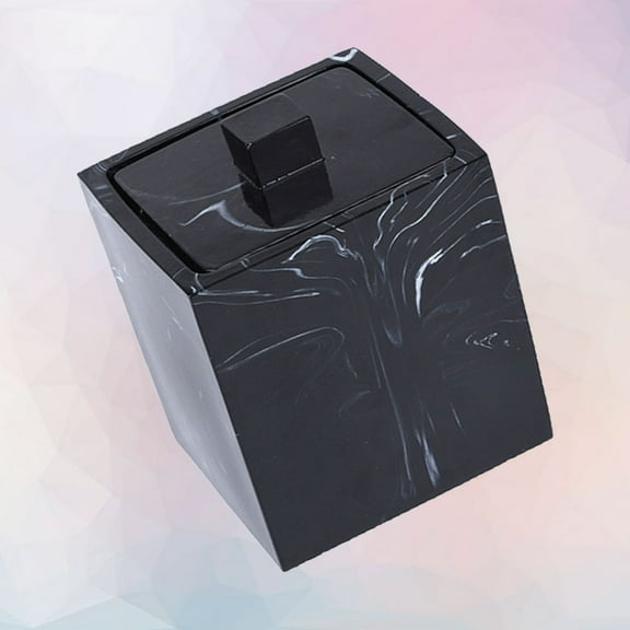 Soimiss Cotton Pads Holder Black Resin Modern Marble Design for Small Accessories