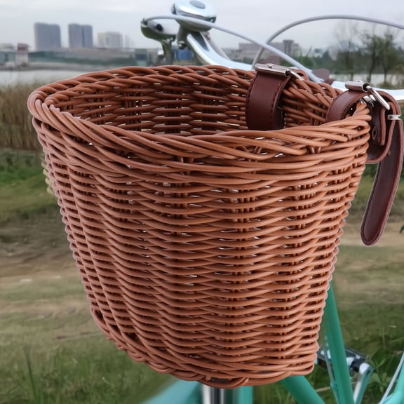 Soimiss 1Pc Retro Style Brown Bike Front Basket with Removable Straps