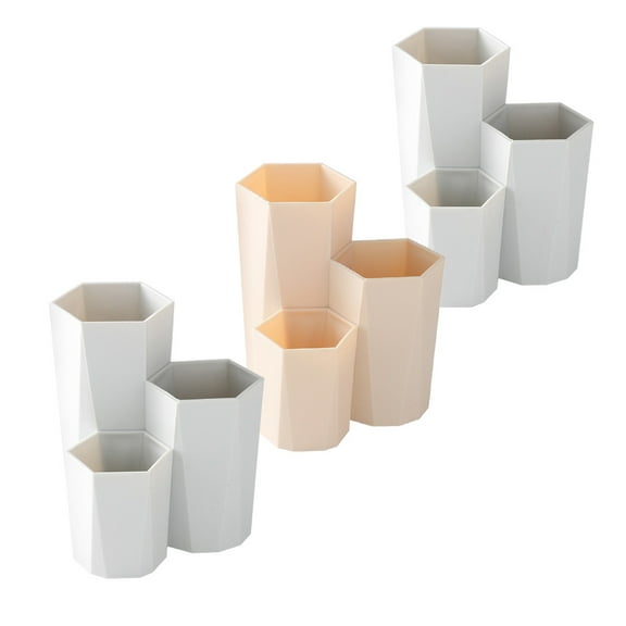 Soimiss 1Pc Grey Plastic Pen Holder Brush Holder Sundries Organizer Storage Canister for Office Home