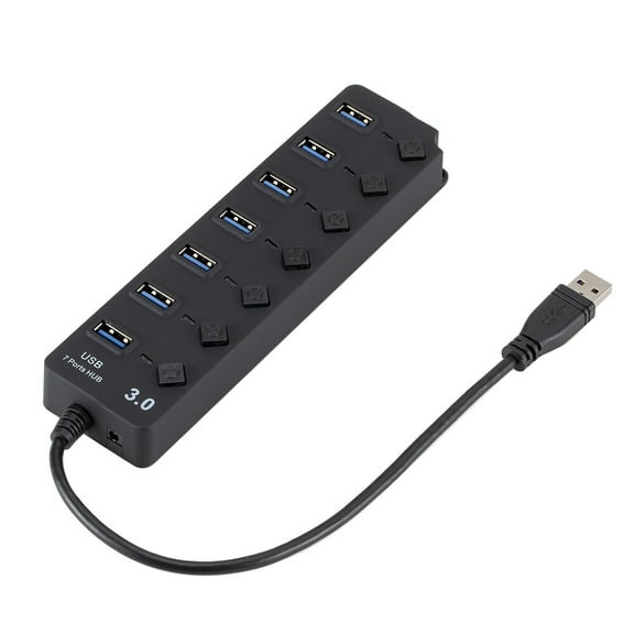 Soimiss USB Hub 7 Port Black Multi-Device Connector Overvoltage Protection