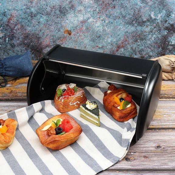 Soimiss 1Pc Multipurpose Black Bread Box Compact Metal Storage Case for Kitchen and Desk