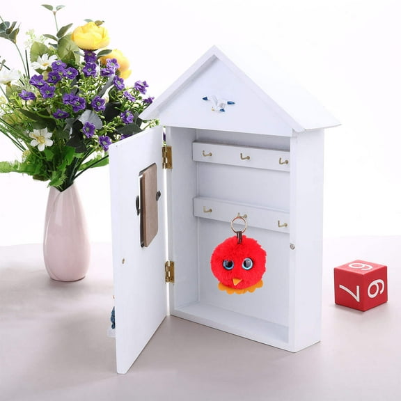 Soimiss White Bamboo Key Box Wall Mount for Organizing and Storing Keys