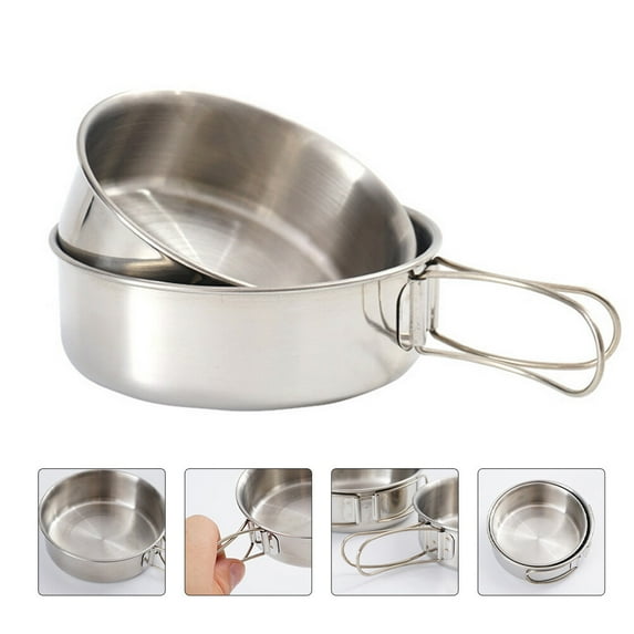 Soimiss 1Set Compact Foldable Stainless Steel Bowls Camping Tableware with Storage Bag