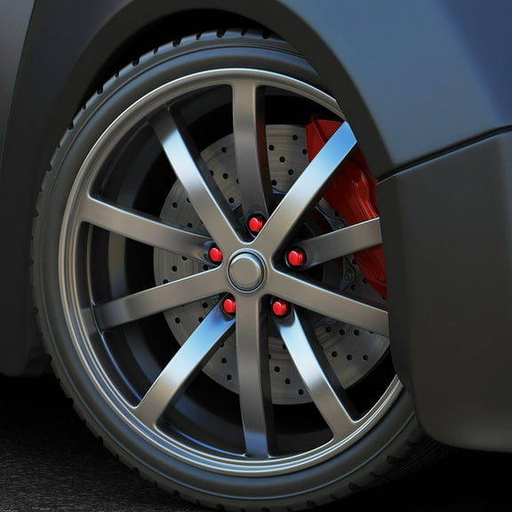 Soimiss 1Set Easy Install Red Car Wheel Nut Caps Carbon Steel Tire Bolt Covers