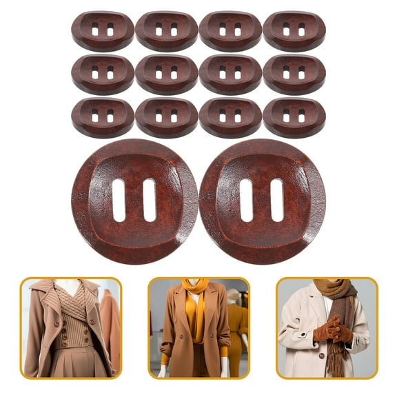 Soimiss 25Pcs Wood Craft Supplies Dark Brown Sewing Button Decorative for Clothing Sewers