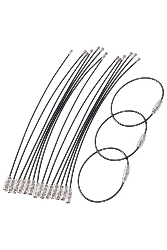 25Pcs Black Stainless Steel Wire Key Rings Heavy Duty Cable Loops for Keys and Tags