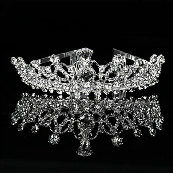 Soimiss 2Pcs Silver Baroque Bridal Tiaras Crystal Crown with Comb Anti Allergic Alloy for Weddings