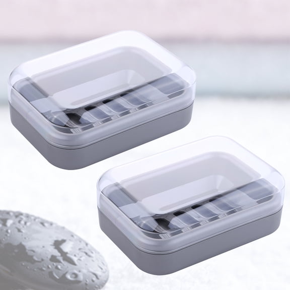 Soimiss 2Pcs Plastic Soap Holder for Bathroom Sink Modern Design Soap Box Grey