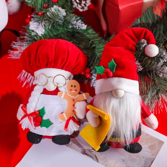 Soimiss 2Pcs Christmas Gnome Figurines Red Fabric Bar Decoration Winter Season