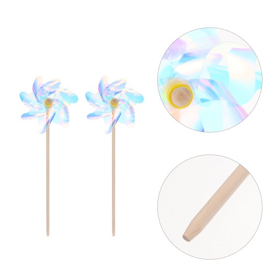 Soimiss 2Pcs Assorted Color Wooden Windmill Decor Suitable for Garden Lawn Flower Pot Display