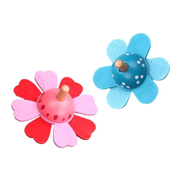 Soimiss 2Pcs Spinning Toy Wood Blue Round Hand-eye Coordination Exercise for Kids