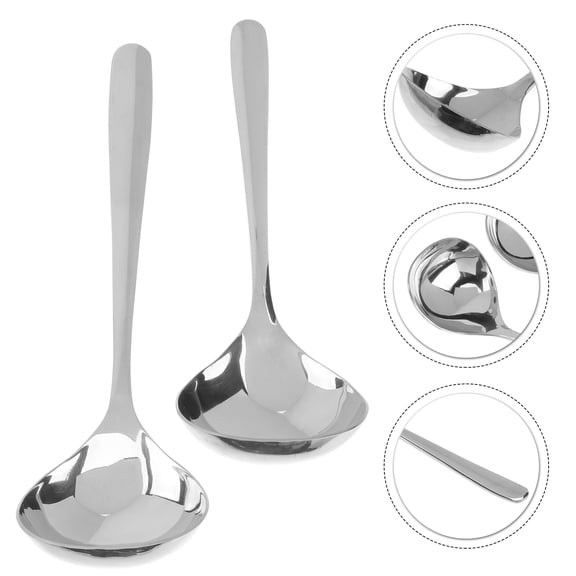 Soimiss Flat Soup Spoons Stainless Steel Ladle Silver 2Pcs