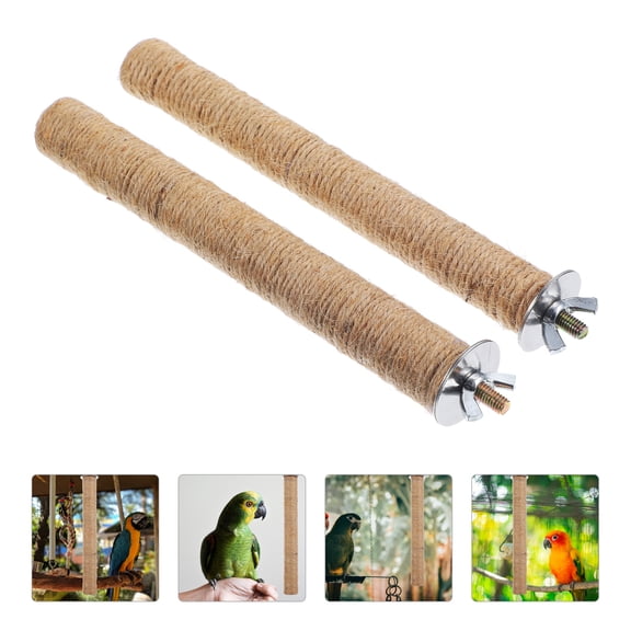 Soimiss Durable Light Brown Wooden Bird Perch Toy for Cockatiels and Parrots Perfect for Bird Cages 2pcs