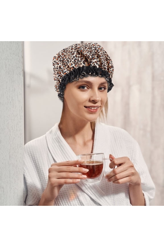 2Set Sleeping Hair Bonnet Comfortable Wearing Cap For Women's Sleepwear Gold Leopard Pattern