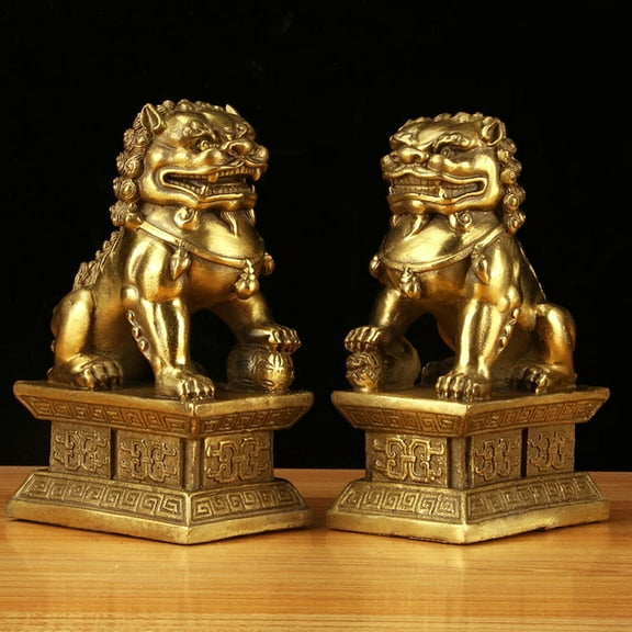 Soimiss 2Set Unique Lion Decor Golden Resin Tabletop Lion Sculpture Decoration