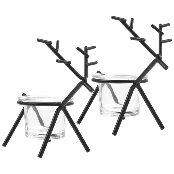 Soimiss 2pcs Metal Candlestick Tabletop Arrangement Black Candle Support Home Decoration