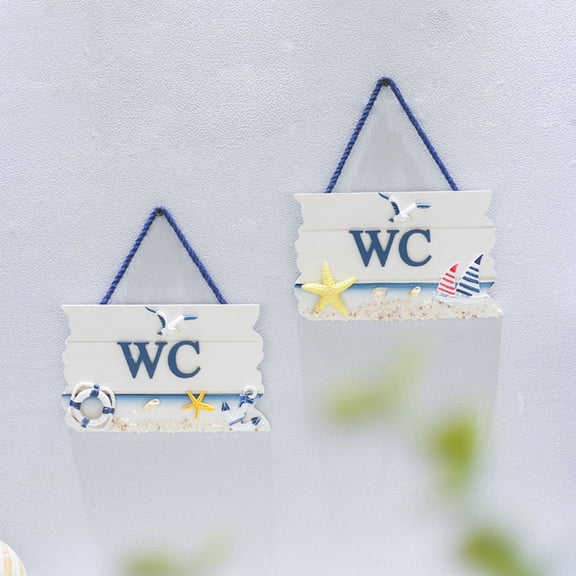 Soimiss 2pcs Toilet Signs Wood Directional Indicator Mediterranean Style Home Indoor Decoration