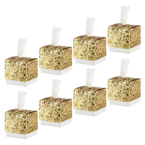 Soimiss 30Pcs Empty Chocolate Boxes Square Golden Wedding Party Favors for Couples Celebration