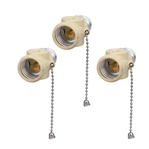 Soimiss 3Pcs Lamp Holder with Pull Chain Two Outlet E26 Screw Socket for Indoor Use