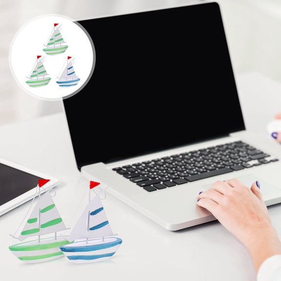 Soimiss Sailboat Figurine Sailing Boat Ship Model Resin 3Pcs