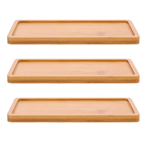 Soimiss 3pcs Decorative Bamboo Tray Plant Pot Holder Khaki Rectangular Natural Atmosphere