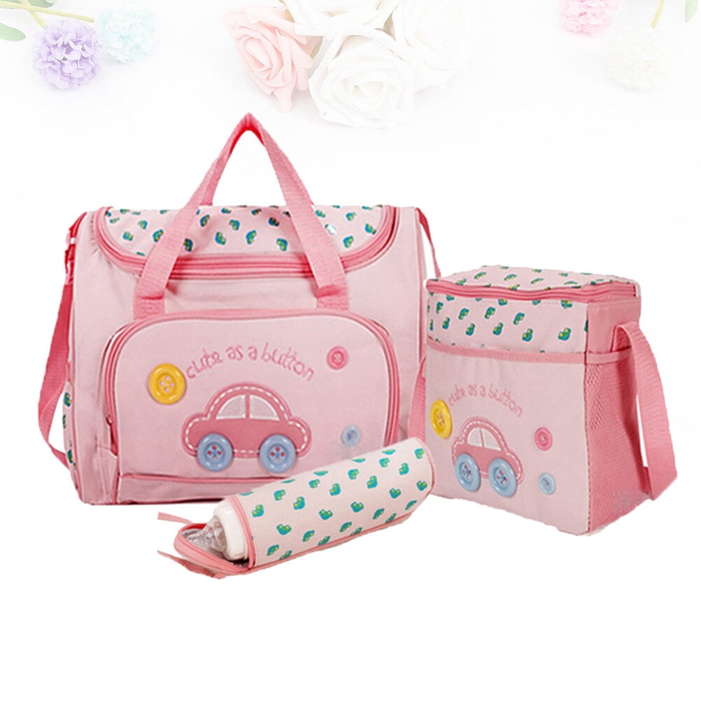 Soimiss Pink Mummy Bag 4-in-1 Tote Set with Bottle Holder and Changing Pad