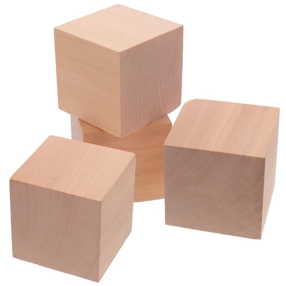Soimiss Unfinished Khaki Wood Cubes 4Pcs - Smooth, Portable, Enhances Creativity