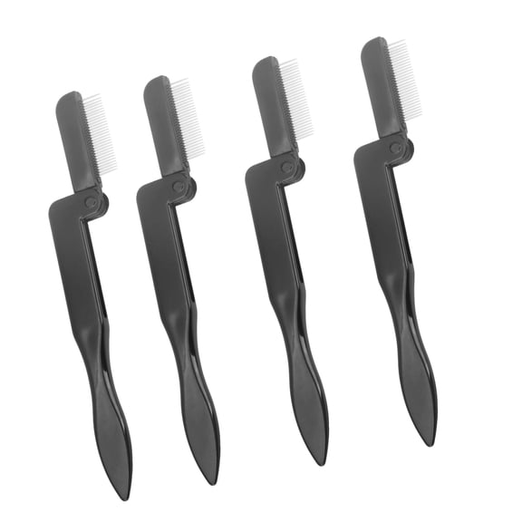 Soimiss 4Pcs Foldable Black Stainless Steel Eyebrow Comb Set for Makeup with Durable Fine Metal Teeth