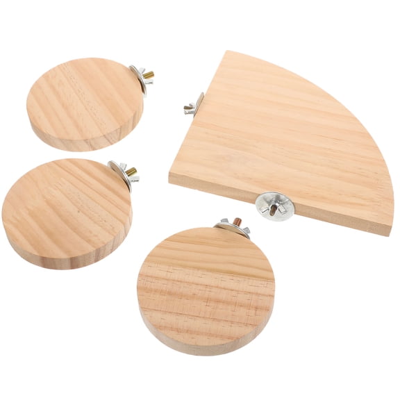 Soimiss 4Pcs Parrot Cage Platform Light Yellow Fan Shape Wooden Stand for Small Pets
