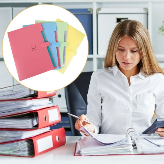 Soimiss 4Pcs Accordion Bill Folders Assorted Color Plastic File Organizer with Tabbed Sections