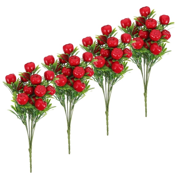 Soimiss 4Pcs Artificial Stem Bouquet Red Faux Fruit Branch for Daily Decoration