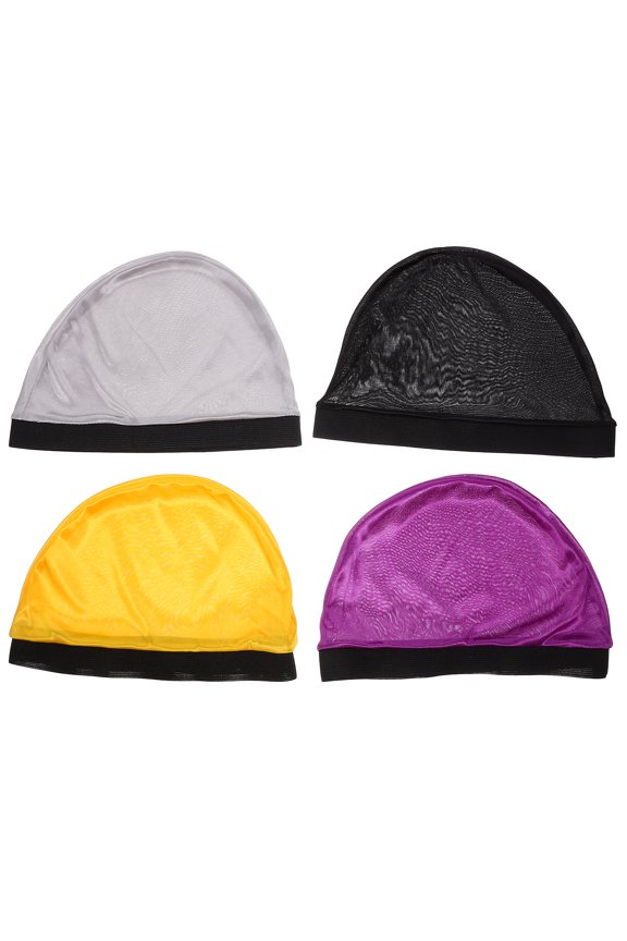 4Pcs Assorted Color Elastic Silky Wave Dome Caps Hats for Adult Unisex