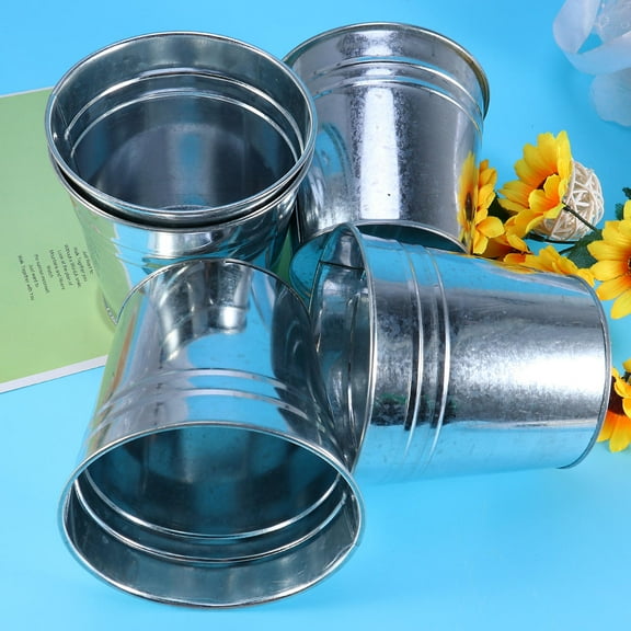 Soimiss 5Pack Metal Flower Buckets Silver Retro Style Bucket Home Decoration for Garden Use