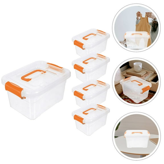 Soimiss 5Pcs Orange Desktop Storage Box with Lid Portable Storage Container