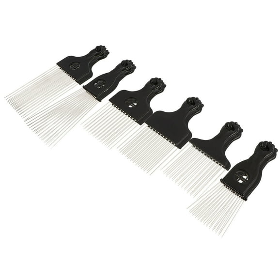 Soimiss 6Pcs Stainless Steel and ABS Afro Hair Pick Comb Lightweight Salon Hair Styling Supplies