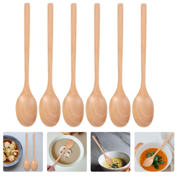 Soimiss 6Pcs Natural Wood Spoons for Eating Long Handle Ergonomic Design Family