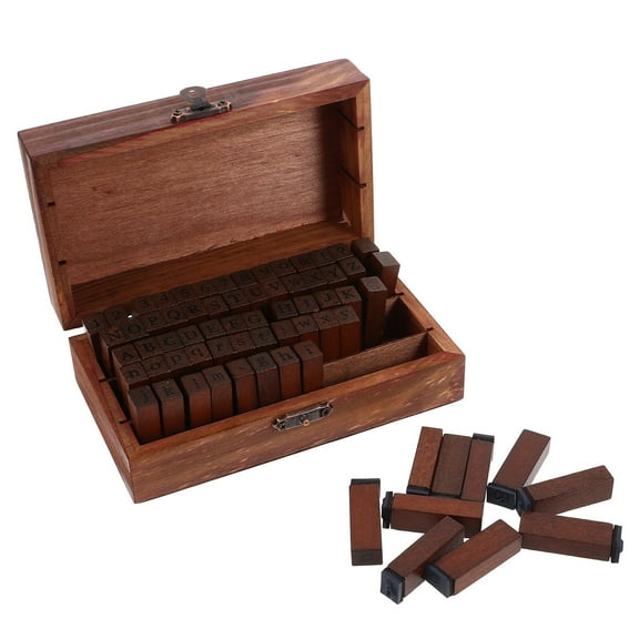 Soimiss 70Pcs Alphabet Letter Stamps Rubber Set with Numbers and Symbols in Wood Case