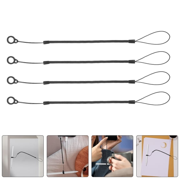 Soimiss 8Pcs Black Stylus Pen Spring Rope Lanyard High Elasticity for Phone Keys
