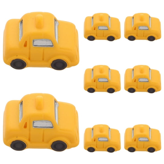 Soimiss 8Pcs Tiny Yellow Taxi Car Ornaments Craftsmanship for Small Vehicle Display Decor