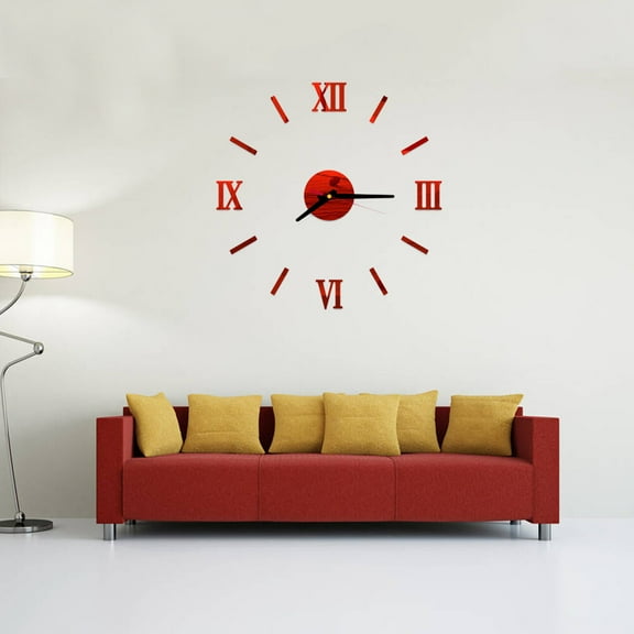 Soimiss Wall Clock Roman Numerals Self-Adhesive 1Set Red