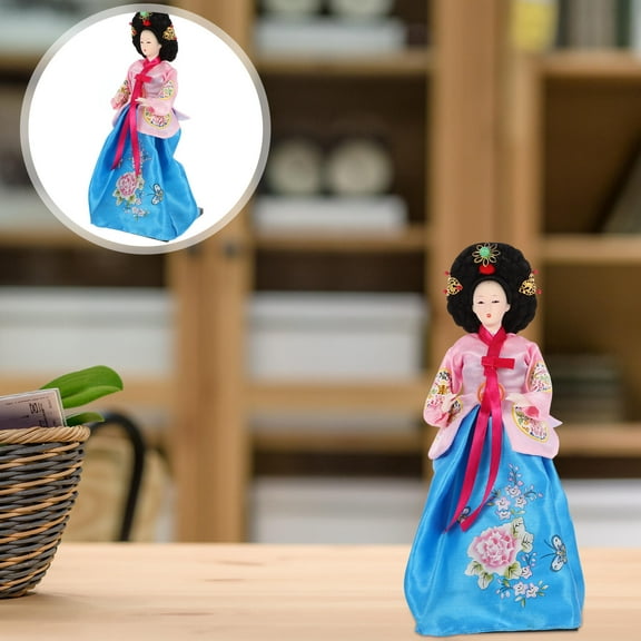 Soimiss Handcrafted Korean Hanbok Doll Figurine for Home Decor 12 inch Silk Multi Color