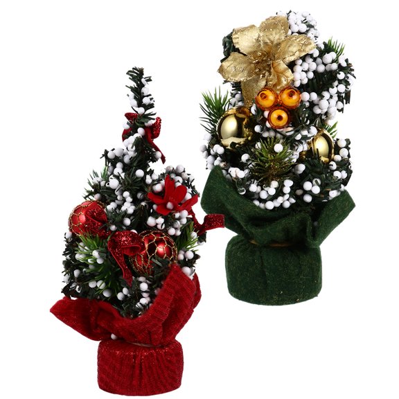 Soimiss 2Pcs Festival Tree Decor Fire Resistant Artificial Xmas Tree with Stable Base