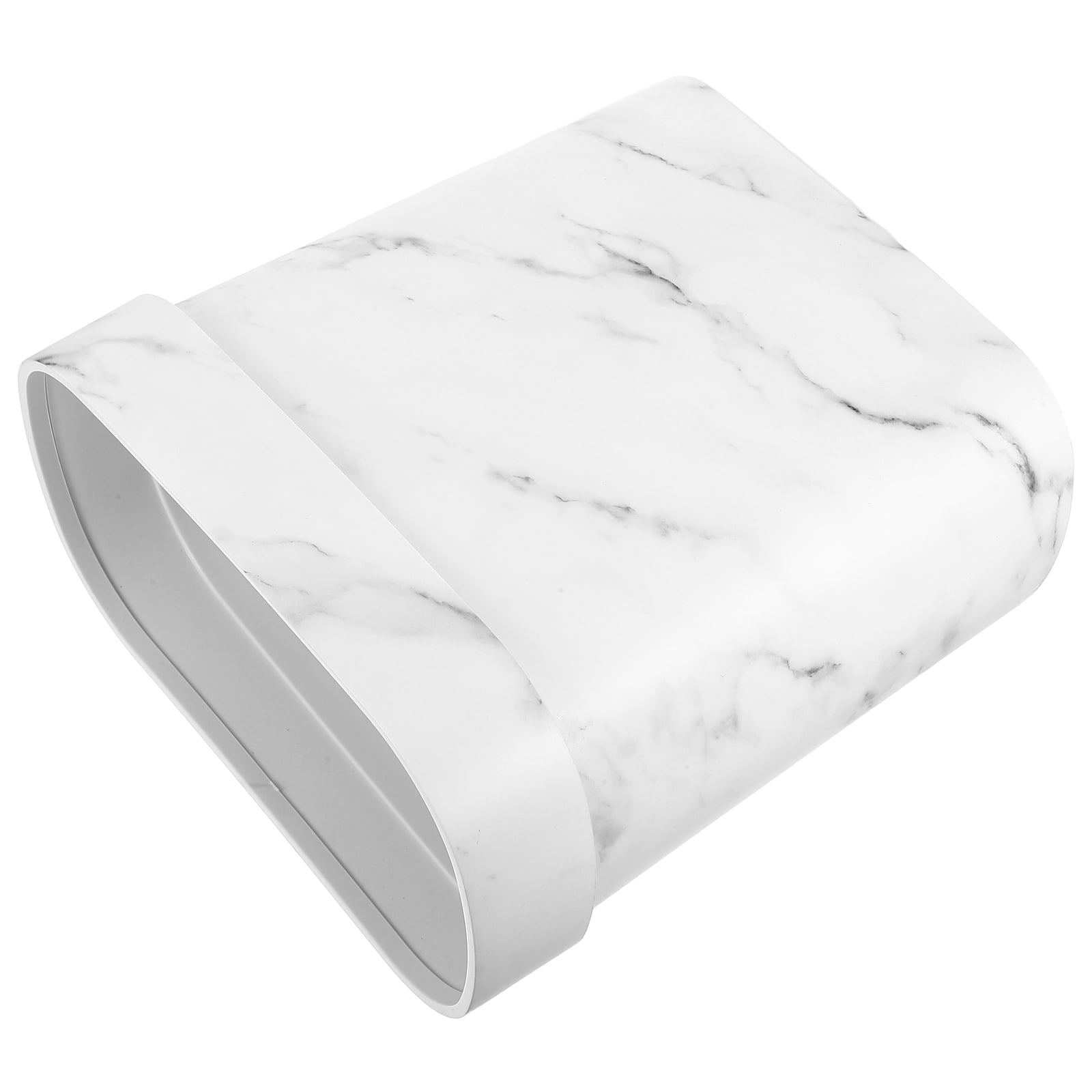 Soimiss White Marble Pattern Oval Plastic Wastebasket Lidless Trash Can for Bathroom and Kitchen